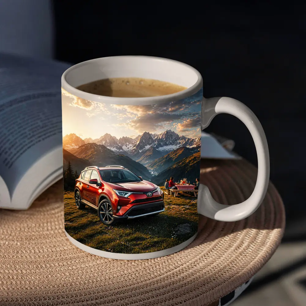 Toyota RAV4 Parked in Mountain Sunset – Mugs