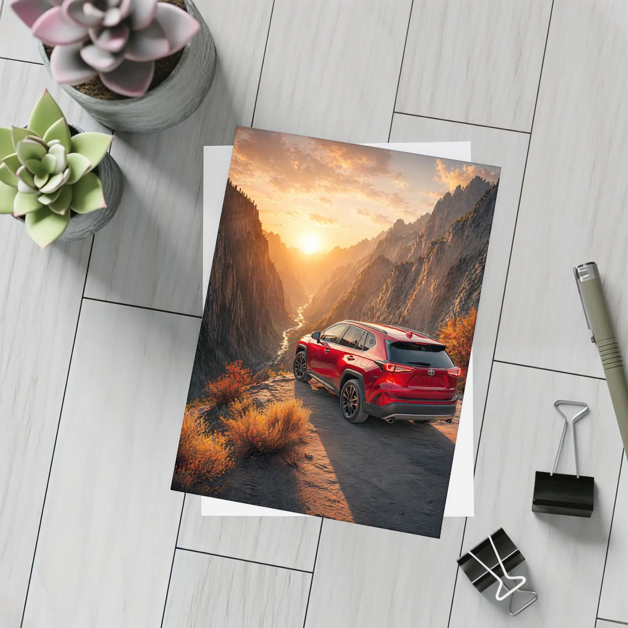 Toyota RAV4 Red SUV Canyon Sunset – Postcards