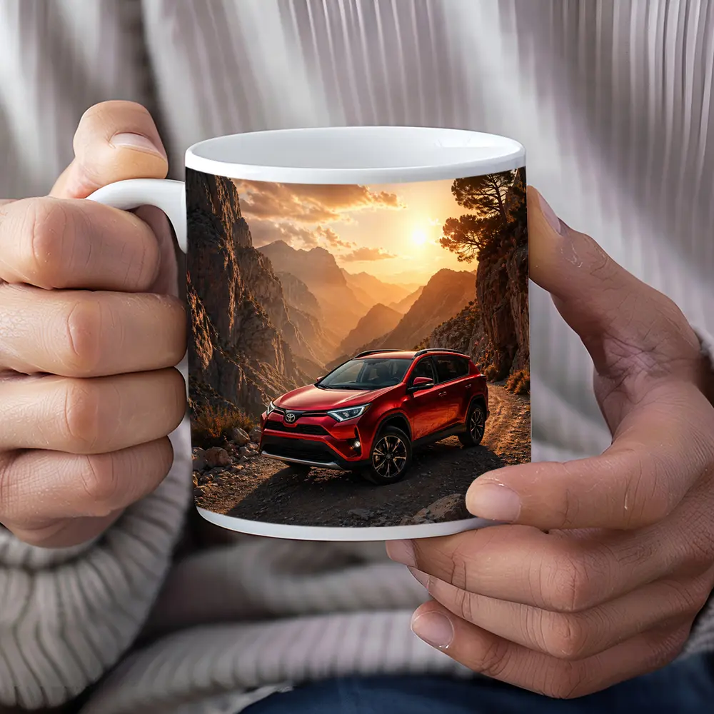 Toyota RAV4 Red SUV Mountain Canyon Sunset – Mugs