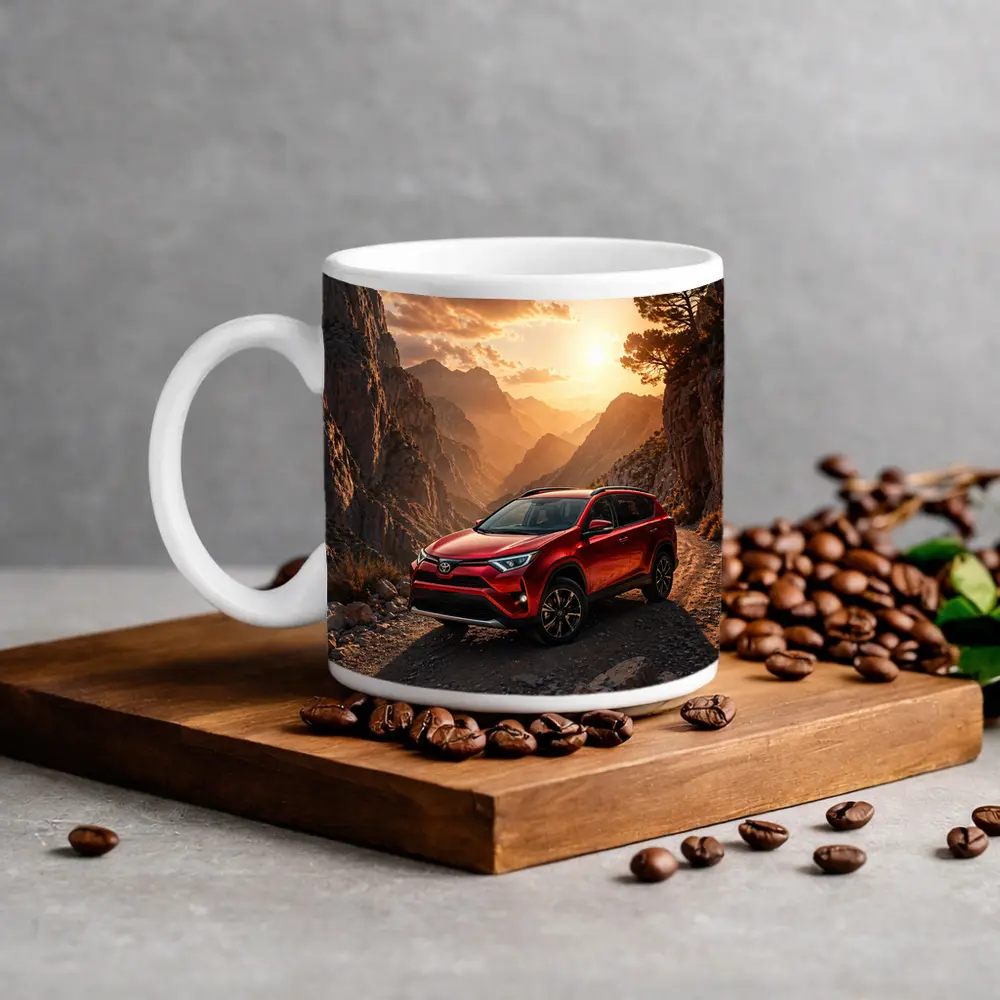 Toyota RAV4 Red SUV Mountain Canyon Sunset – Mugs