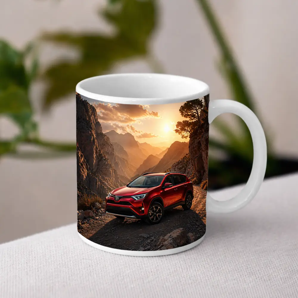 Toyota RAV4 Red SUV Mountain Canyon Sunset – Mugs