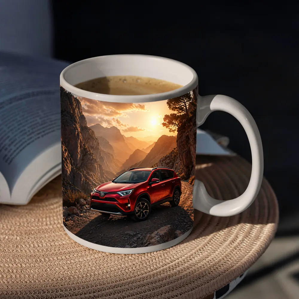 Toyota RAV4 Red SUV Mountain Canyon Sunset – Mugs