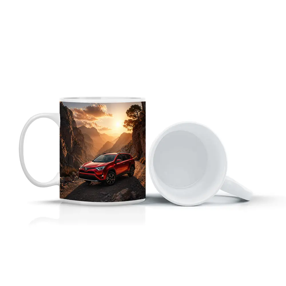 Toyota RAV4 Red SUV Mountain Canyon Sunset – Mugs