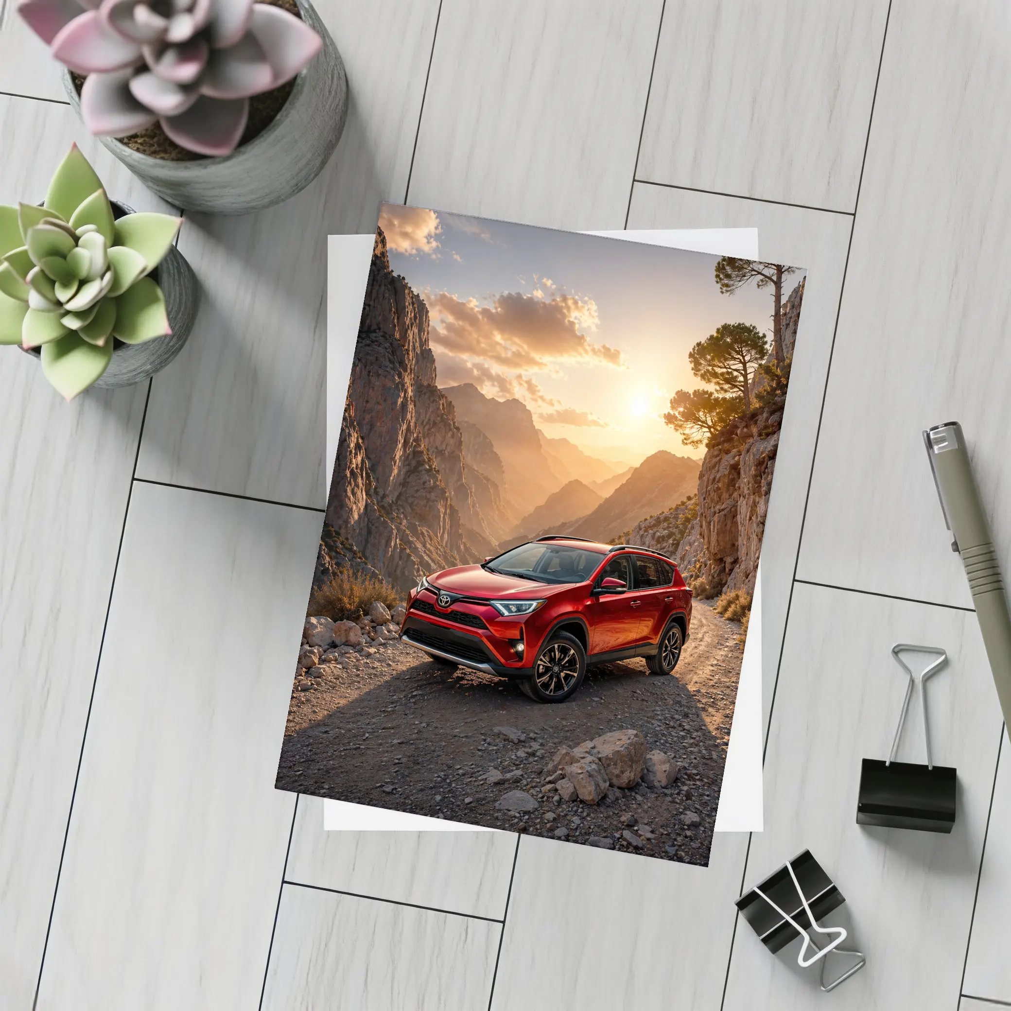 Toyota RAV4 Red SUV Mountain Canyon Sunset – Postcards