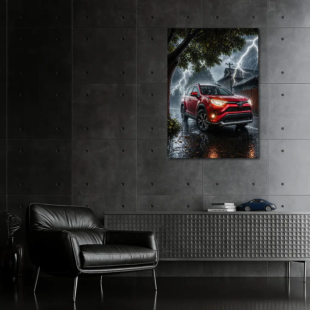 Toyota RAV4 Red SUV Lightning Storm – Wall Art