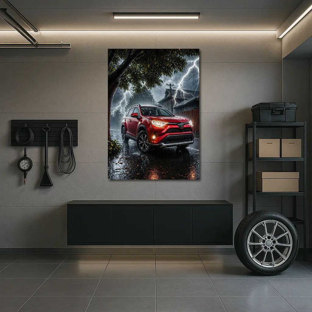 Toyota RAV4 Red SUV Lightning Storm – Wall Art