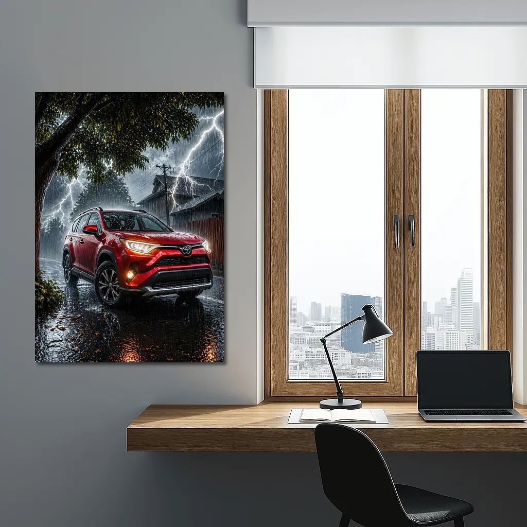 Toyota RAV4 Red SUV Lightning Storm – Wall Art