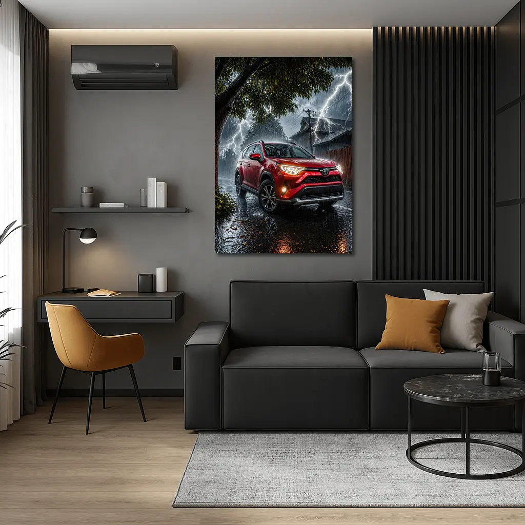 Toyota RAV4 Red SUV Lightning Storm – Wall Art