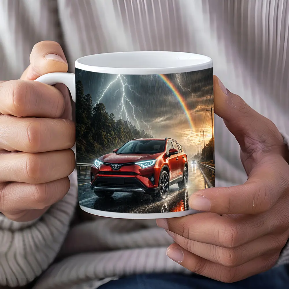 Toyota RAV4 Red SUV Stormy Rainbow Road – Mugs