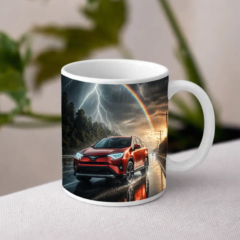 Toyota RAV4 Red SUV Stormy Rainbow Road – Mugs