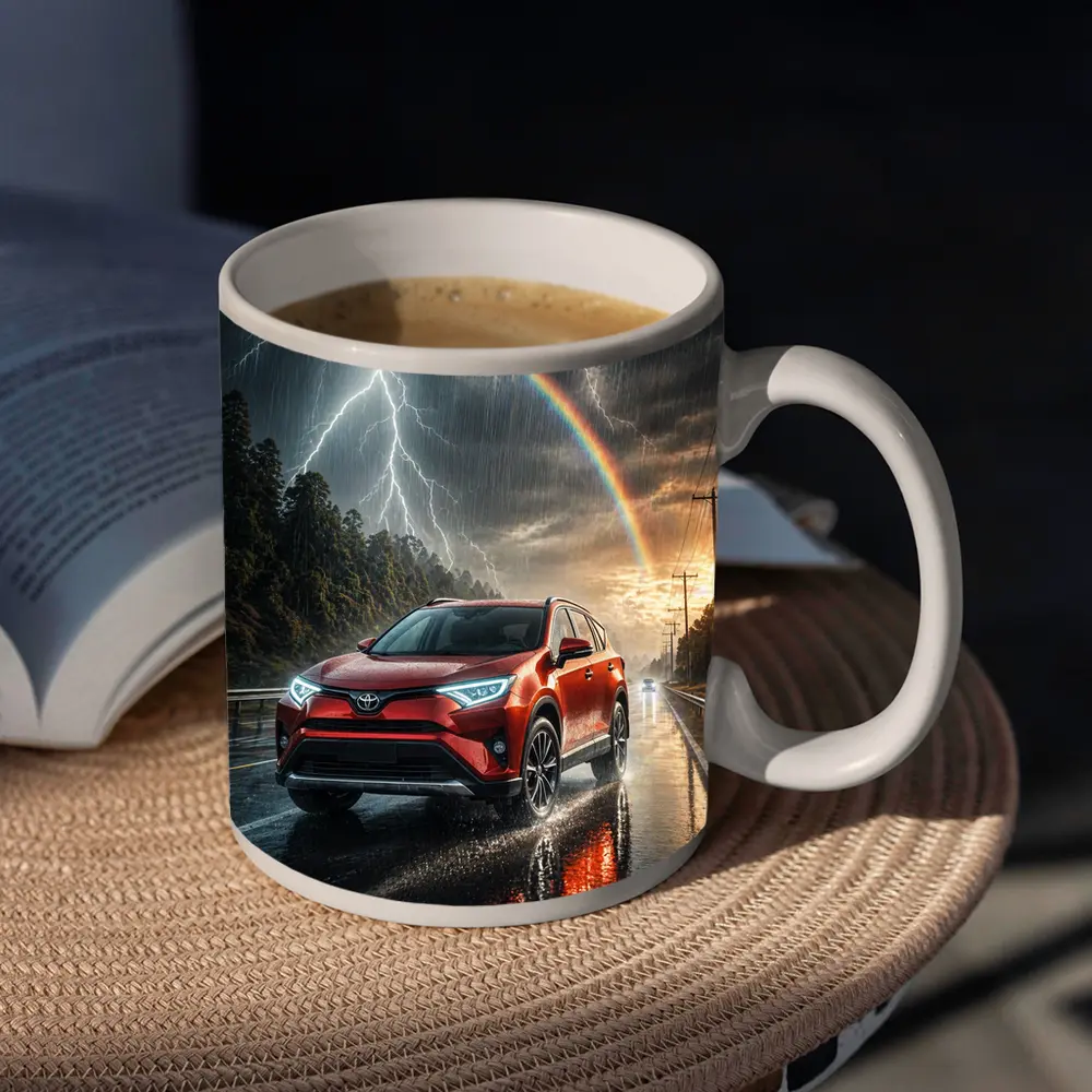 Toyota RAV4 Red SUV Stormy Rainbow Road – Mugs