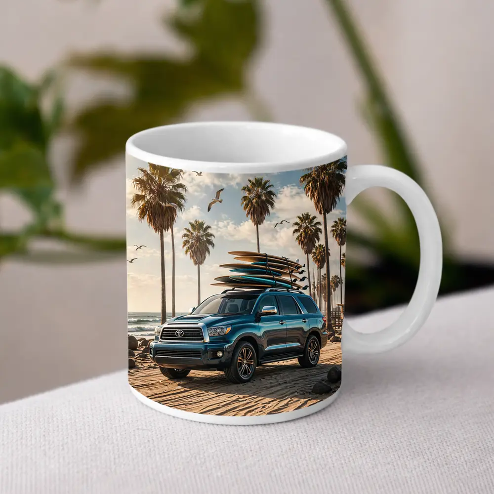 Toyota Sequoia SUV Parked at Sunny Beach – Mugs