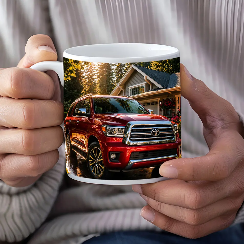 Toyota Sequoia Red SUV Suburban Driveway – Mugs
