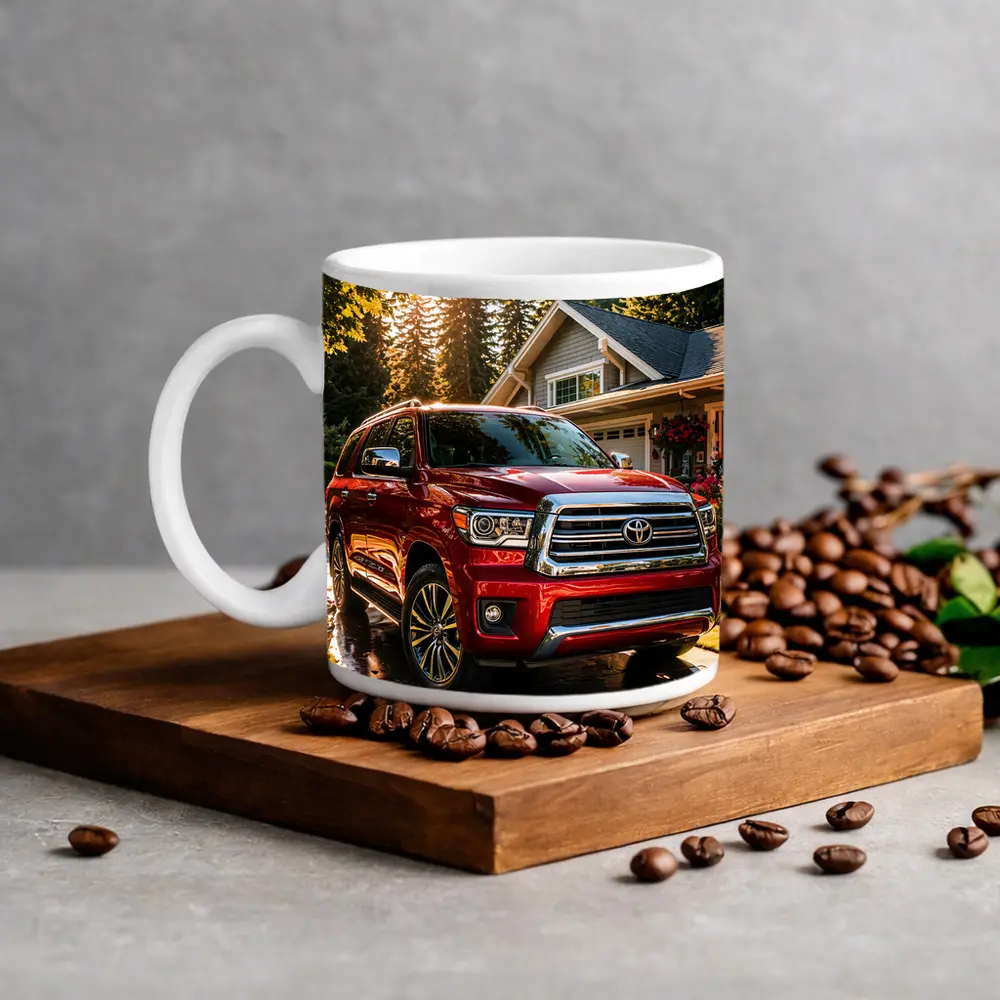 Toyota Sequoia Red SUV Suburban Driveway – Mugs