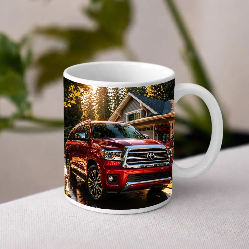 Toyota Sequoia Red SUV Suburban Driveway – Mugs
