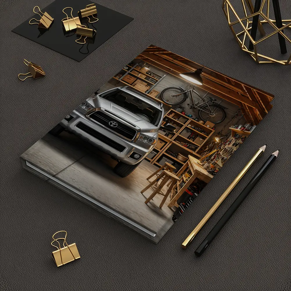 Toyota Sequoia Parked Inside Rustic Garage – Notebooks