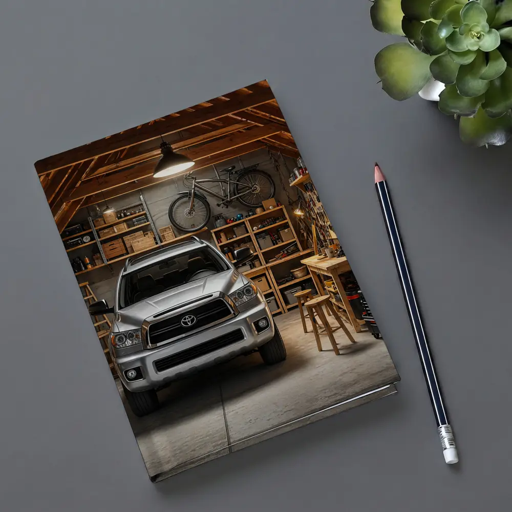 Toyota Sequoia Parked Inside Rustic Garage – Notebooks
