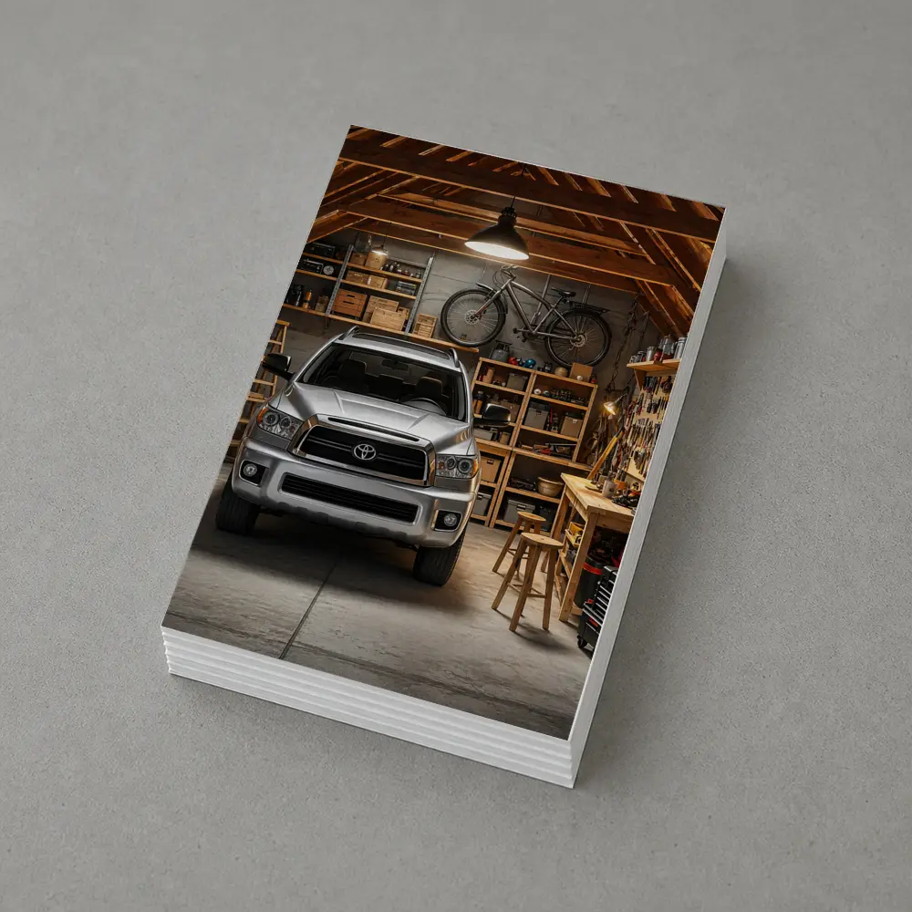 Toyota Sequoia Parked Inside Rustic Garage – Postcards