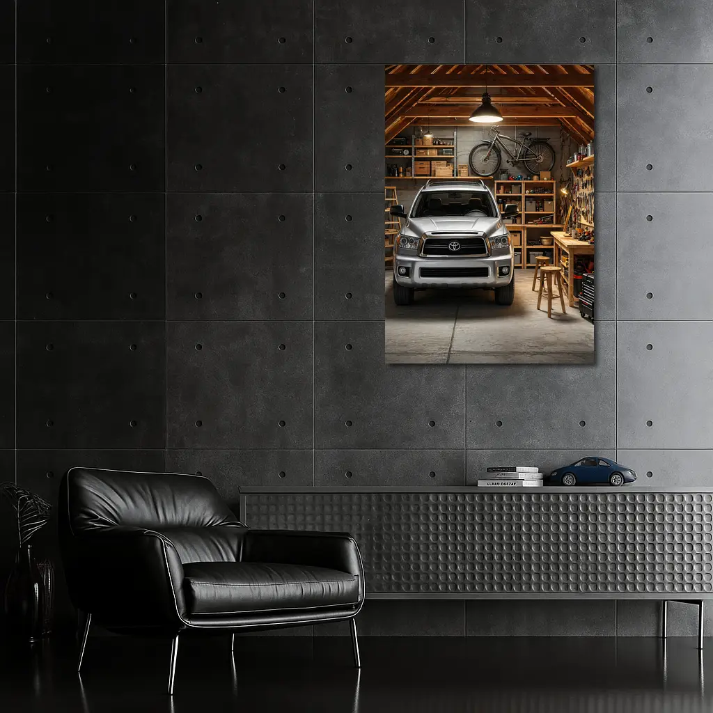 Toyota Sequoia Parked Inside Rustic Garage – Wall Art