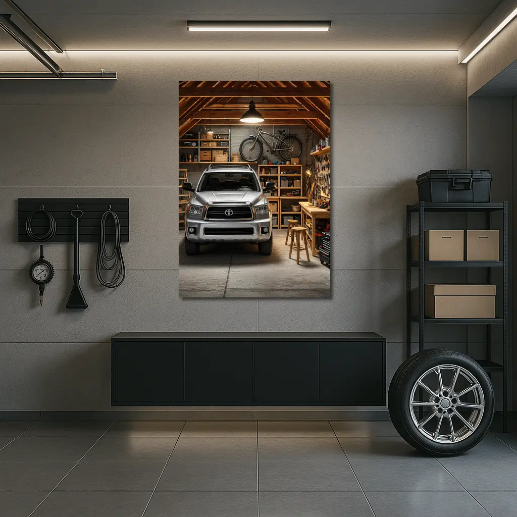 Toyota Sequoia Parked Inside Rustic Garage – Wall Art