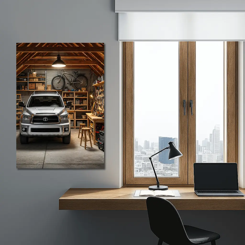 Toyota Sequoia Parked Inside Rustic Garage – Wall Art