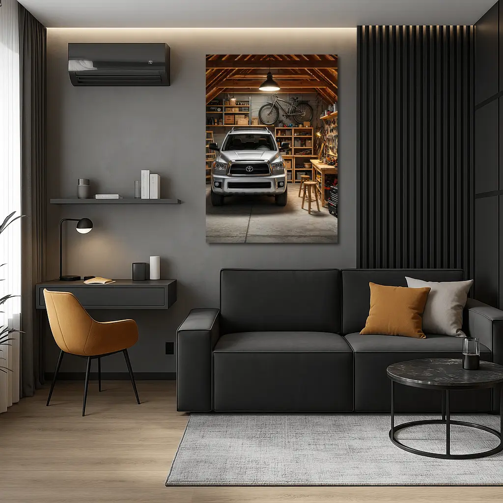 Toyota Sequoia Parked Inside Rustic Garage – Wall Art