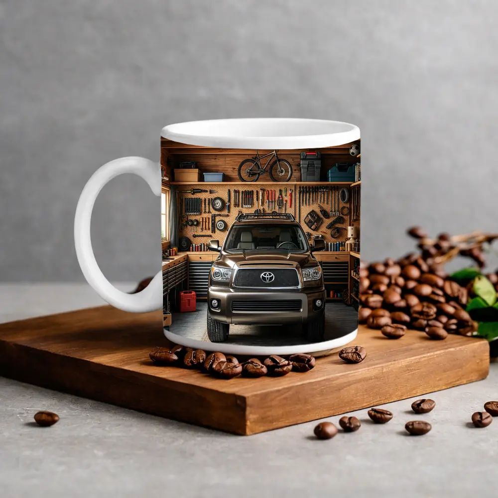 Toyota Sequoia SUV Parked Inside Garage – Mugs