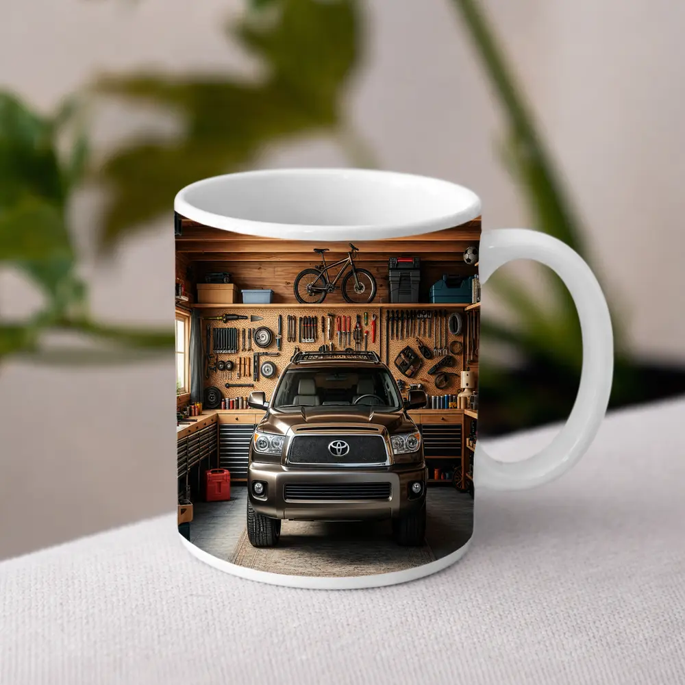 Toyota Sequoia SUV Parked Inside Garage – Mugs