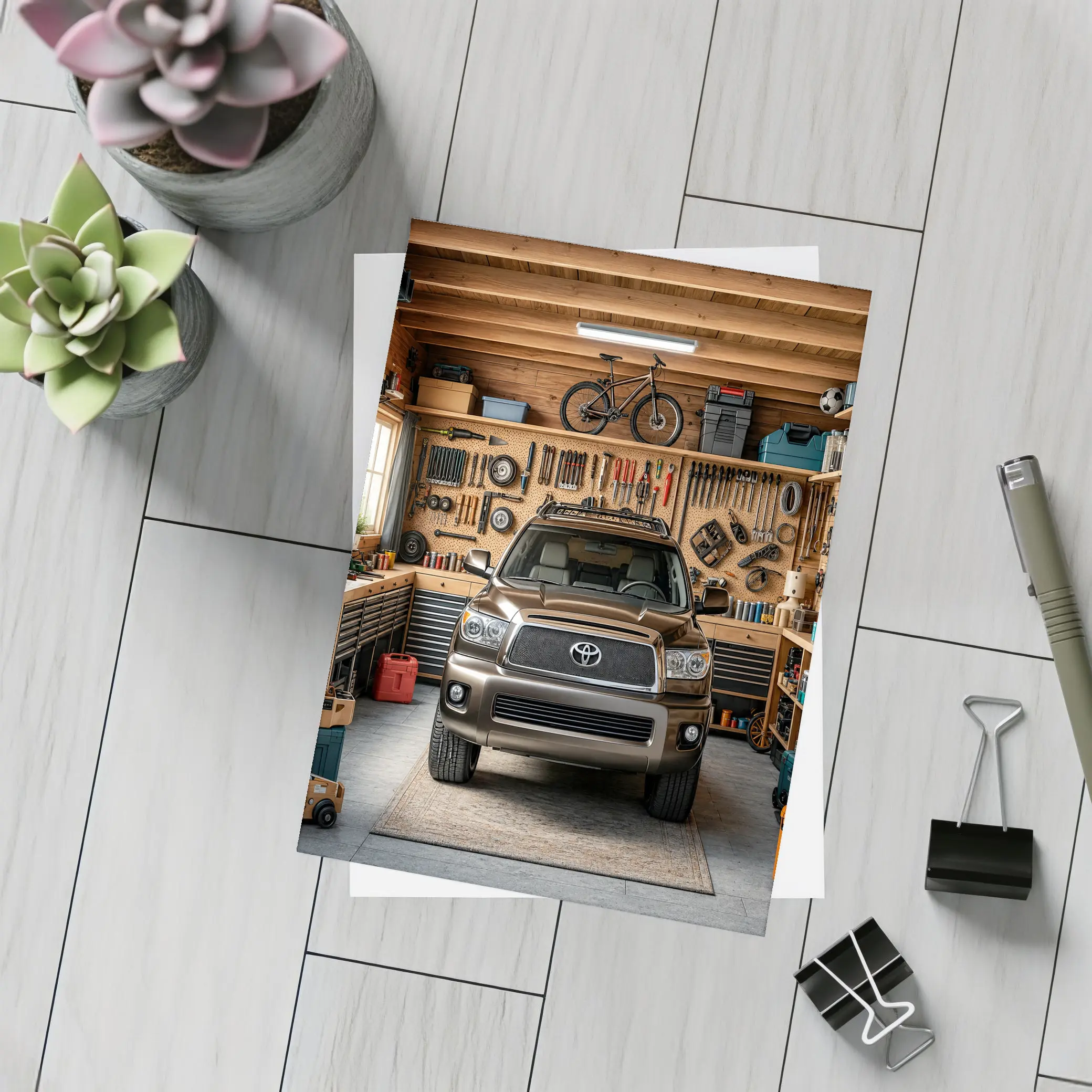 Toyota Sequoia SUV Parked Inside Garage – Postcards