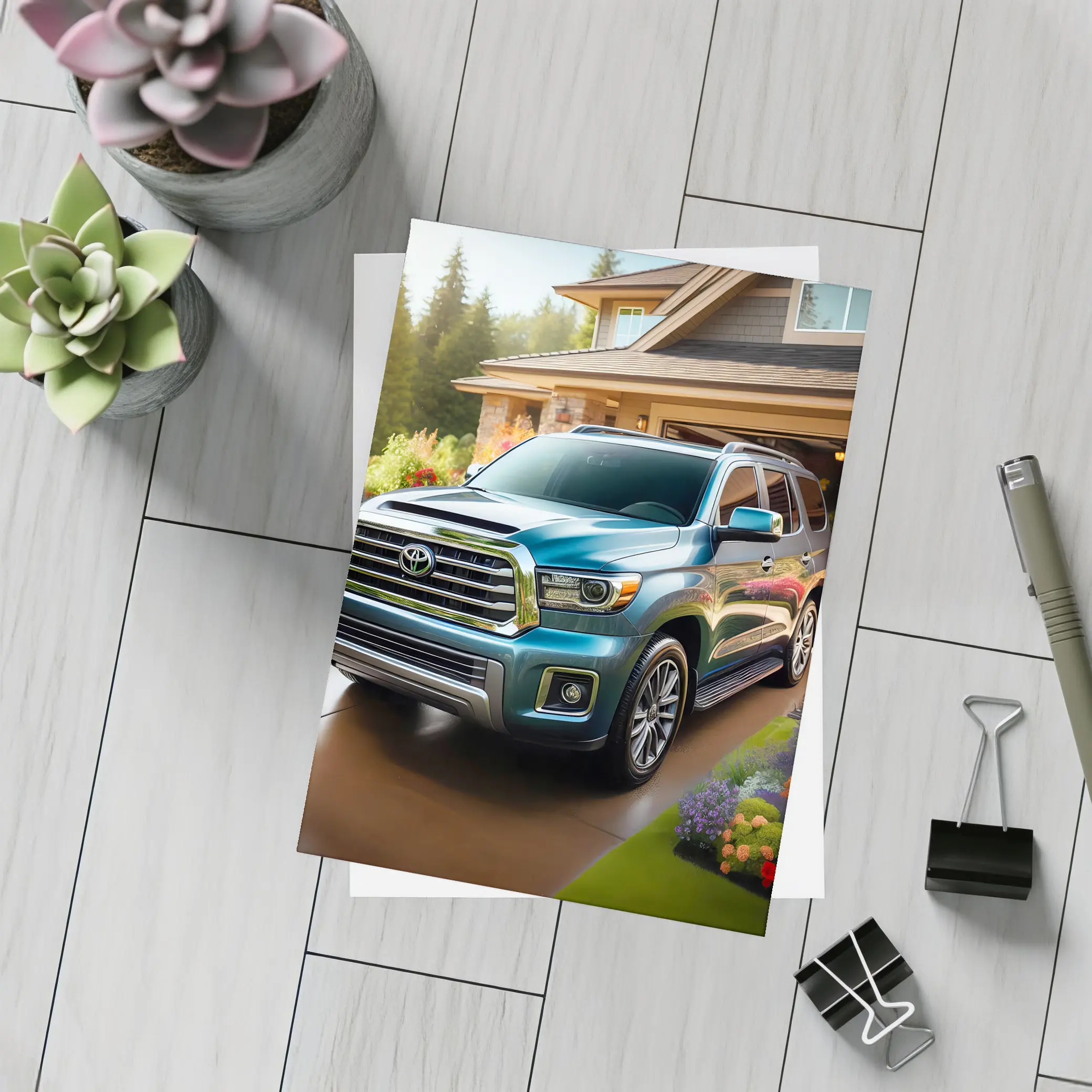 Toyota Sequoia SUV Driveway Home Setting – Postcards