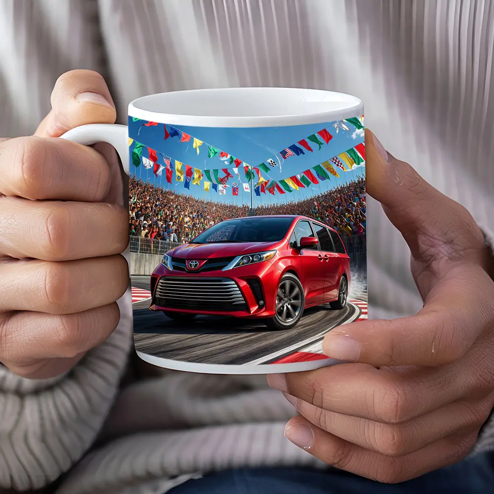 Toyota Sienna Red Minivan On Race Track – Mugs