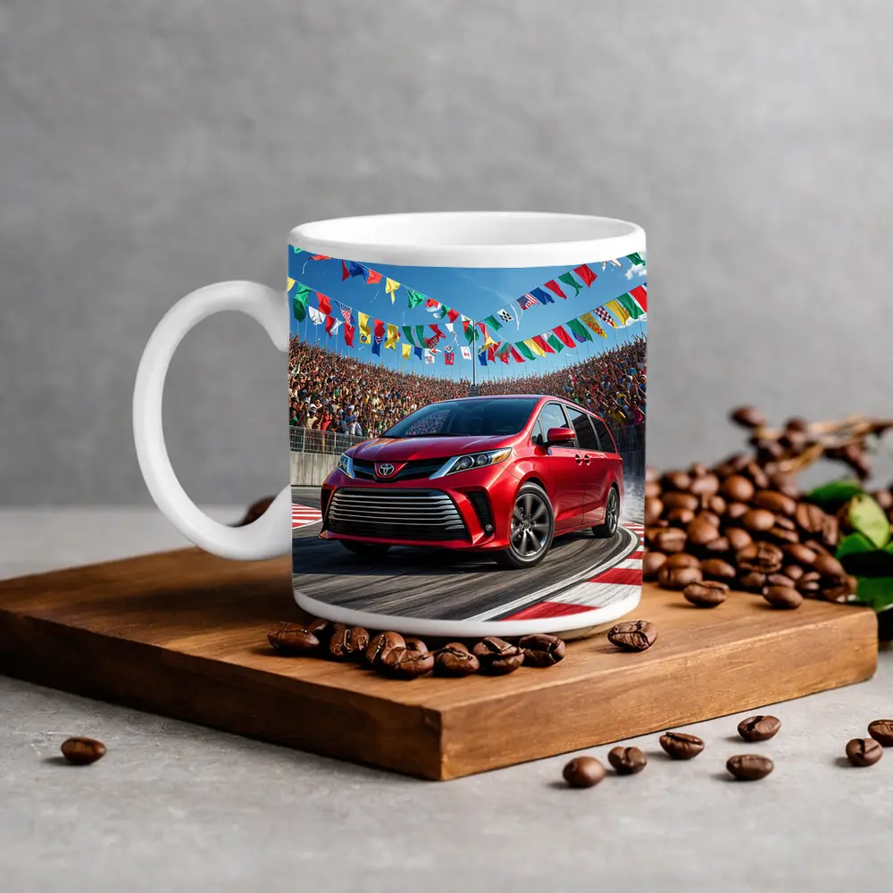 Toyota Sienna Red Minivan On Race Track – Mugs