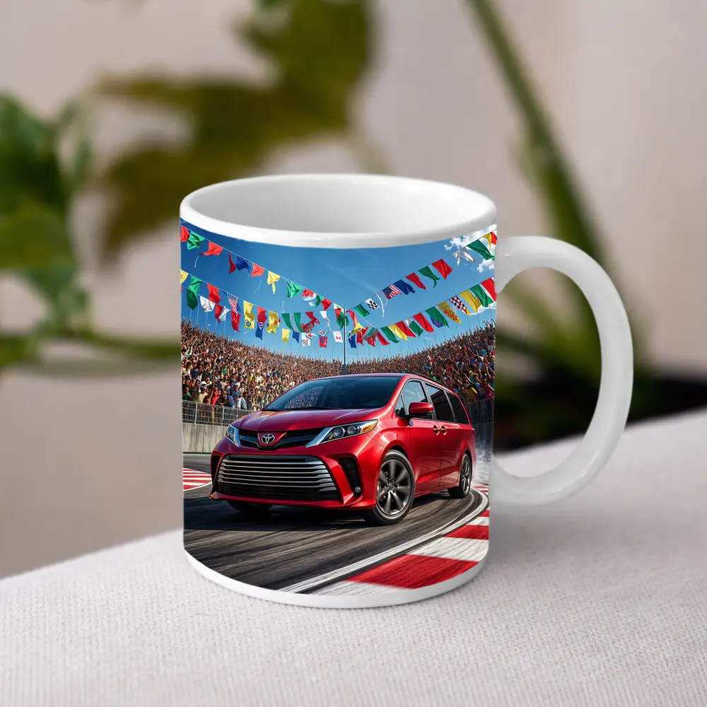 Toyota Sienna Red Minivan On Race Track – Mugs