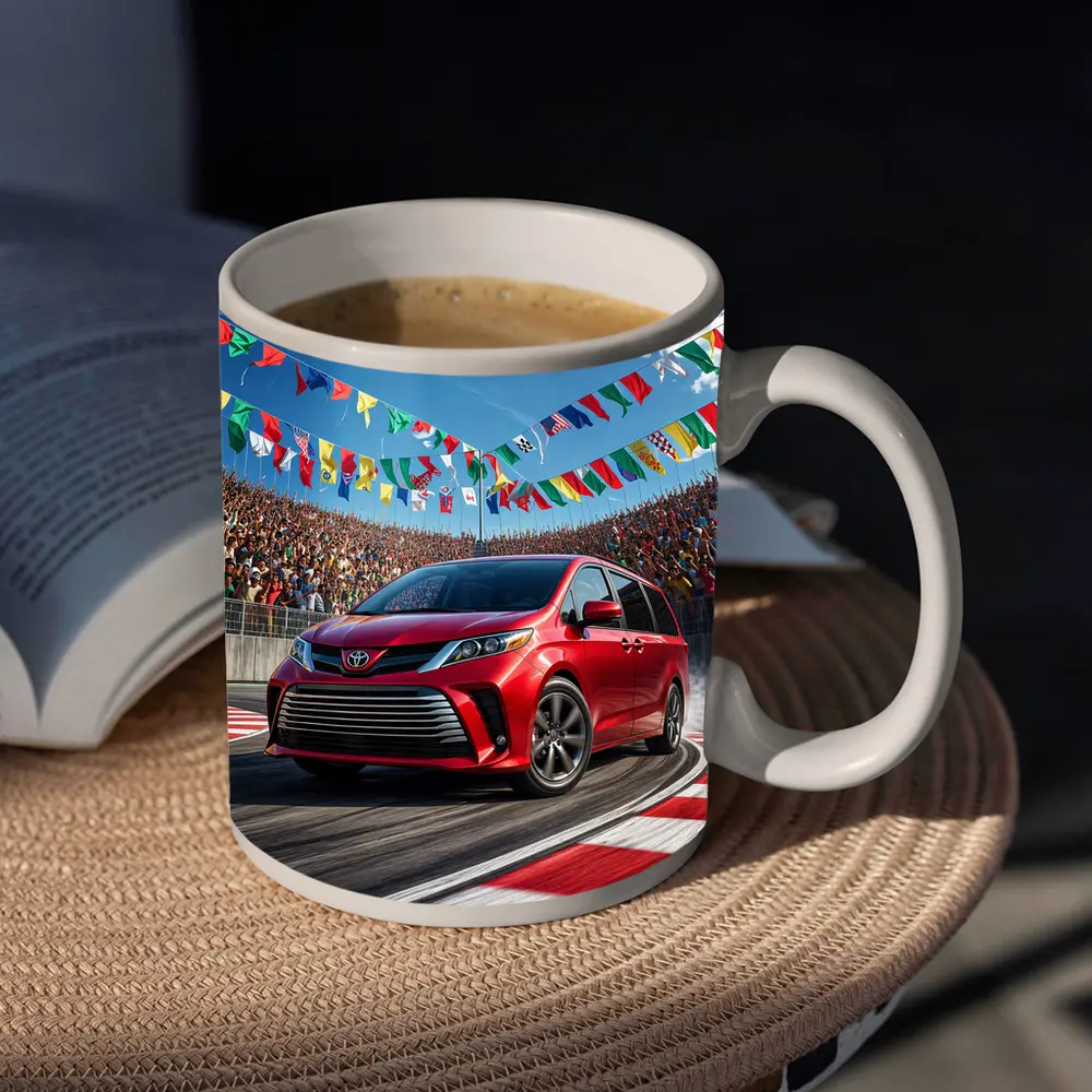 Toyota Sienna Red Minivan On Race Track – Mugs