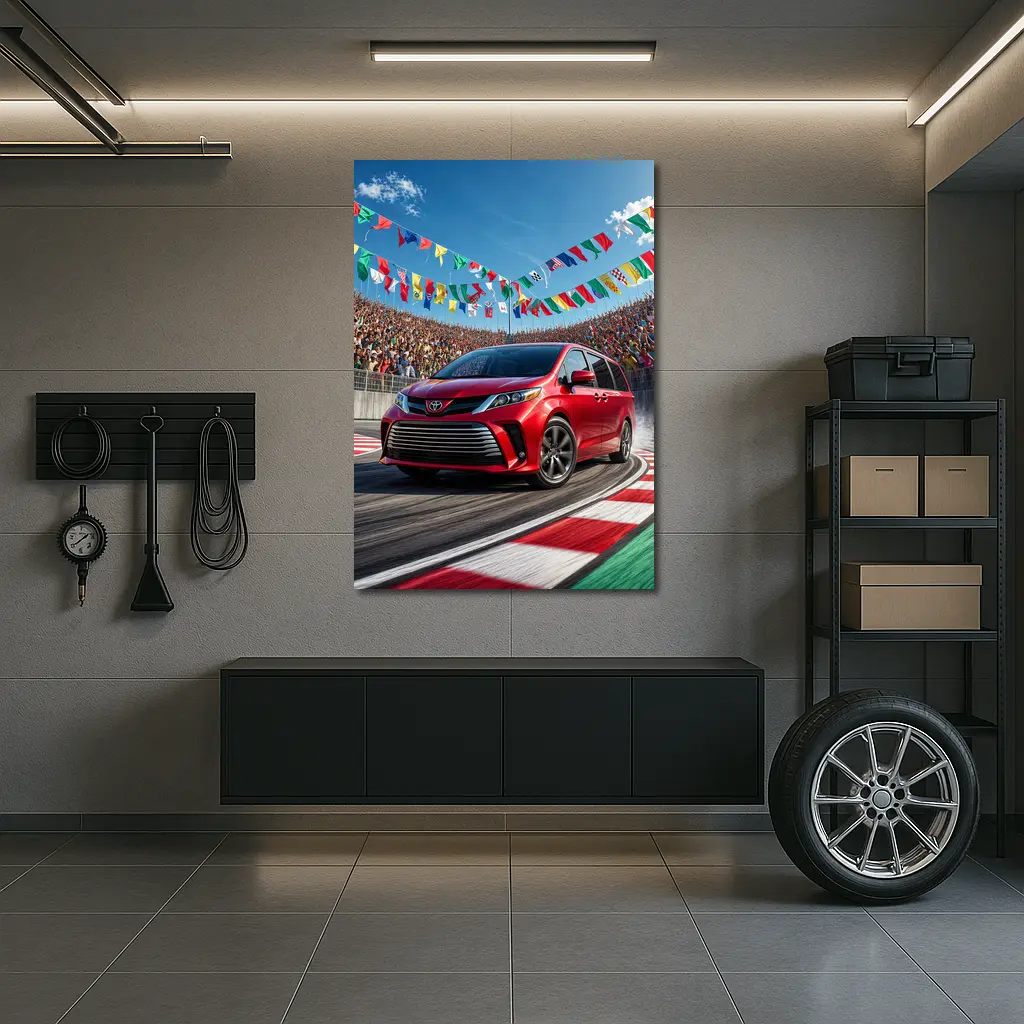 Toyota Sienna Red Minivan On Race Track – Wall Art