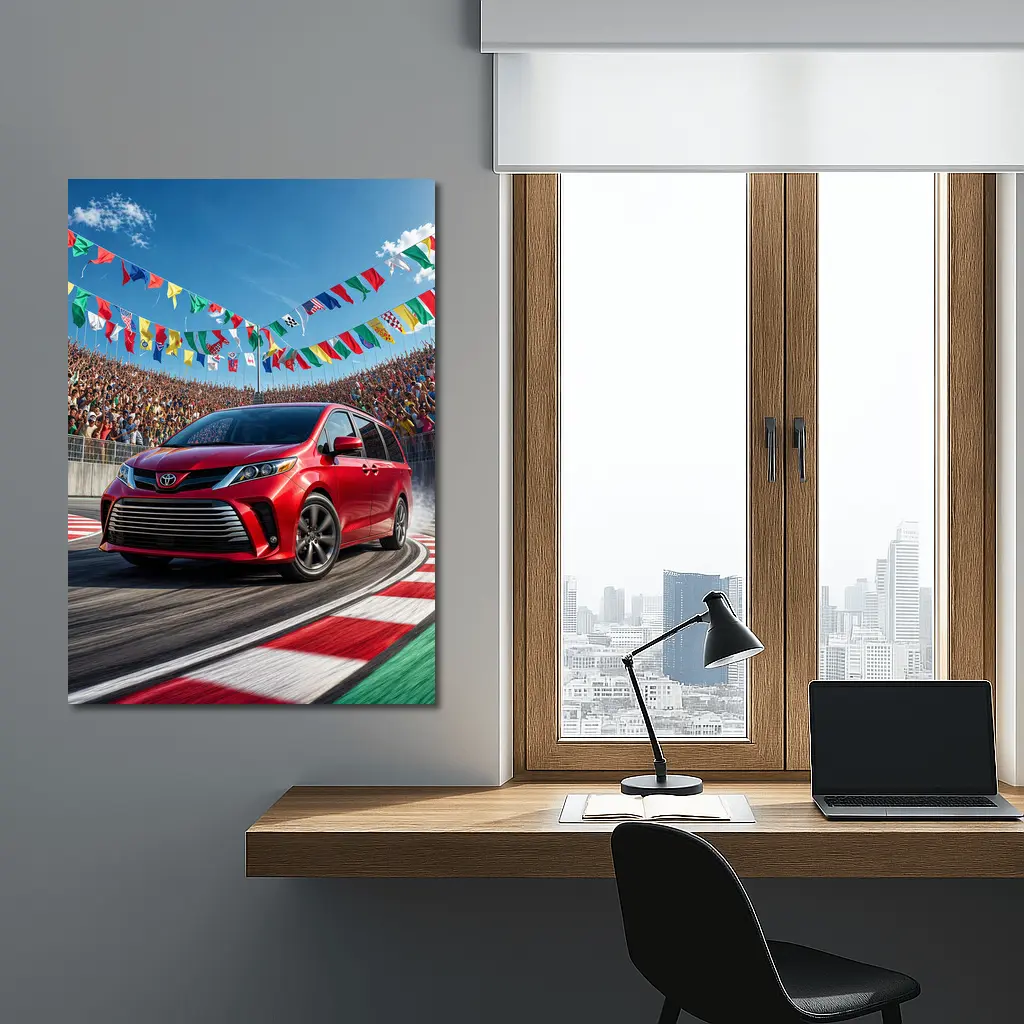 Toyota Sienna Red Minivan On Race Track – Wall Art
