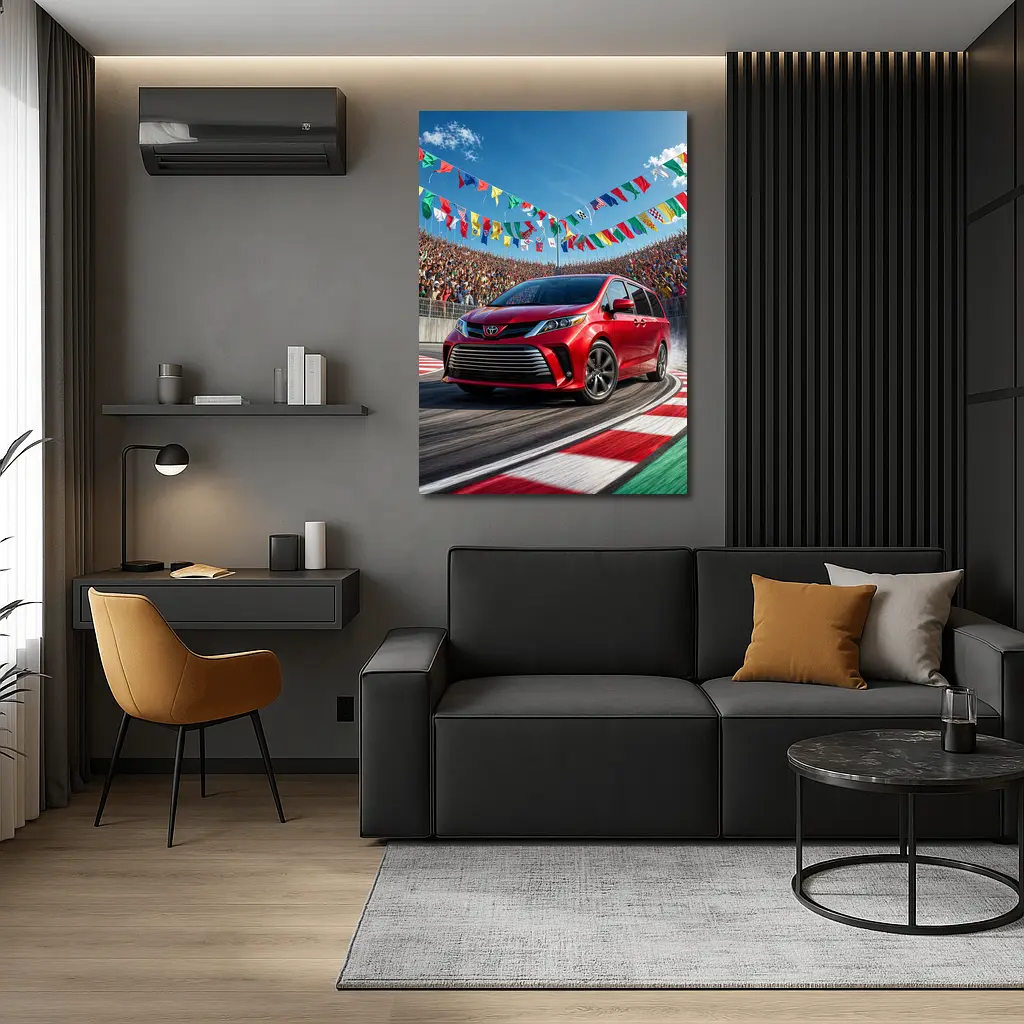 Toyota Sienna Red Minivan On Race Track – Wall Art