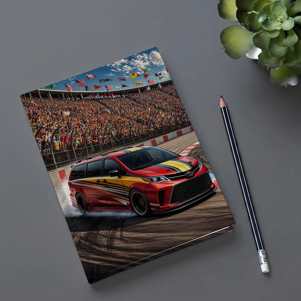Toyota Sienna Racing on Packed Stadium Track – Notebooks