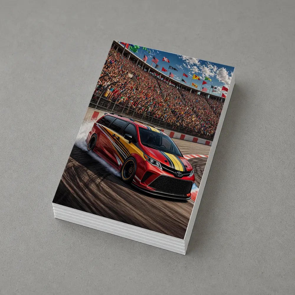 Toyota Sienna Racing on Packed Stadium Track – Postcards