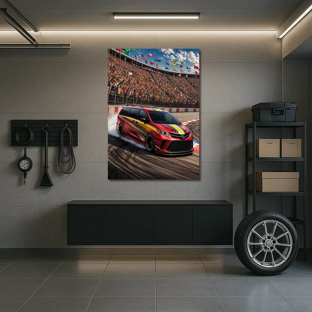 Toyota Sienna Racing on Packed Stadium Track – Wall Art