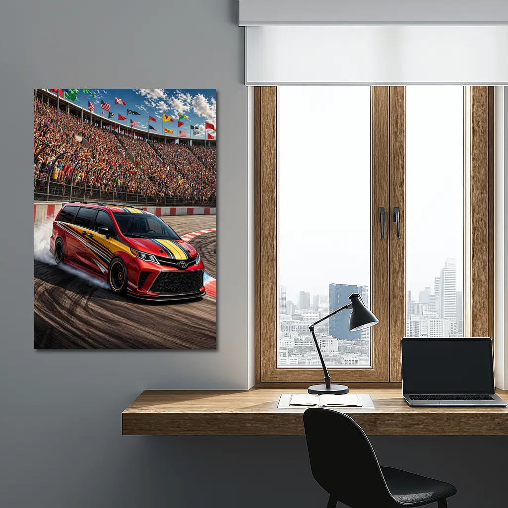 Toyota Sienna Racing on Packed Stadium Track – Wall Art