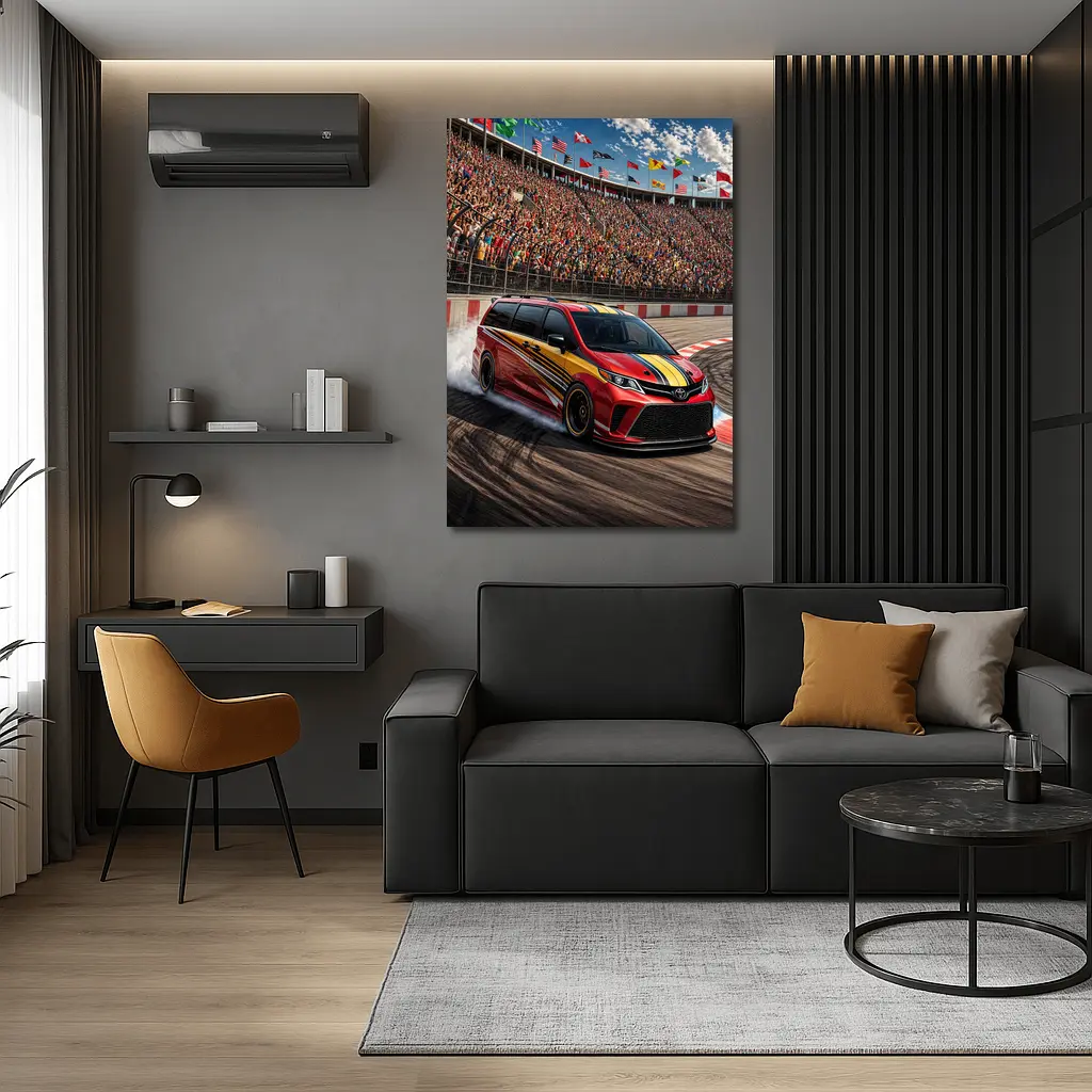 Toyota Sienna Racing on Packed Stadium Track – Wall Art