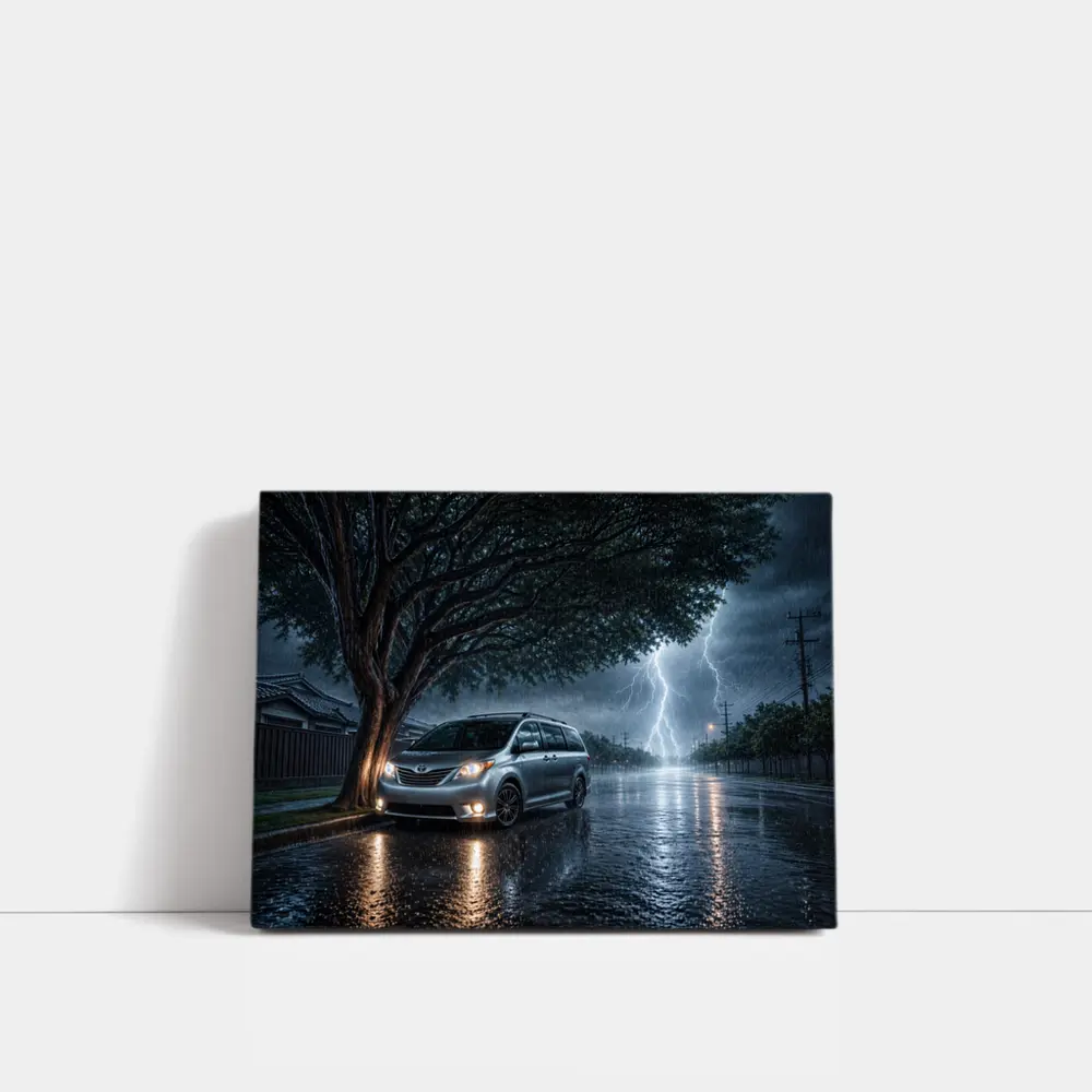 Toyota Sienna Parked In Heavy Thunderstorm – Wall Art