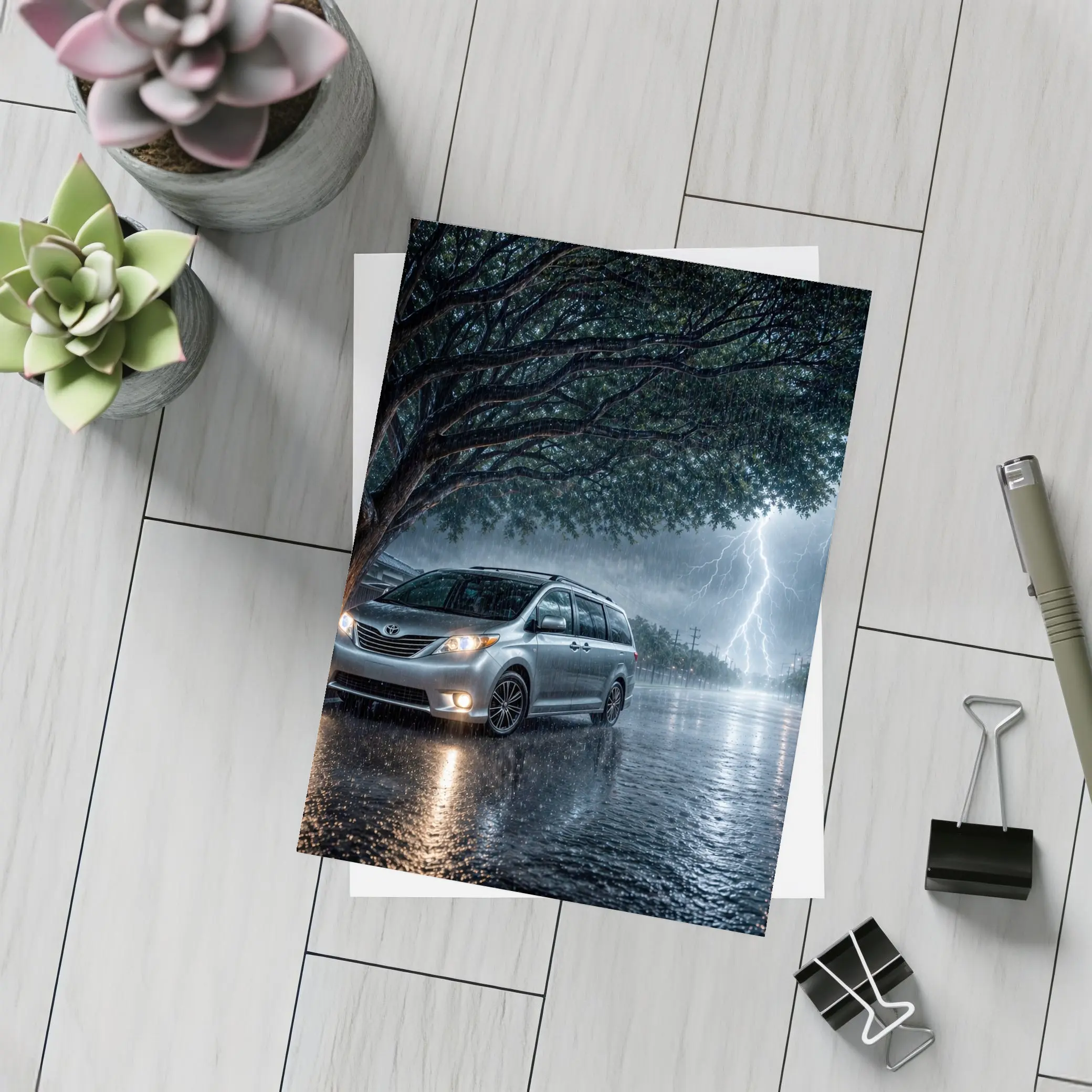 Toyota Sienna Parked In Heavy Thunderstorm – Postcards