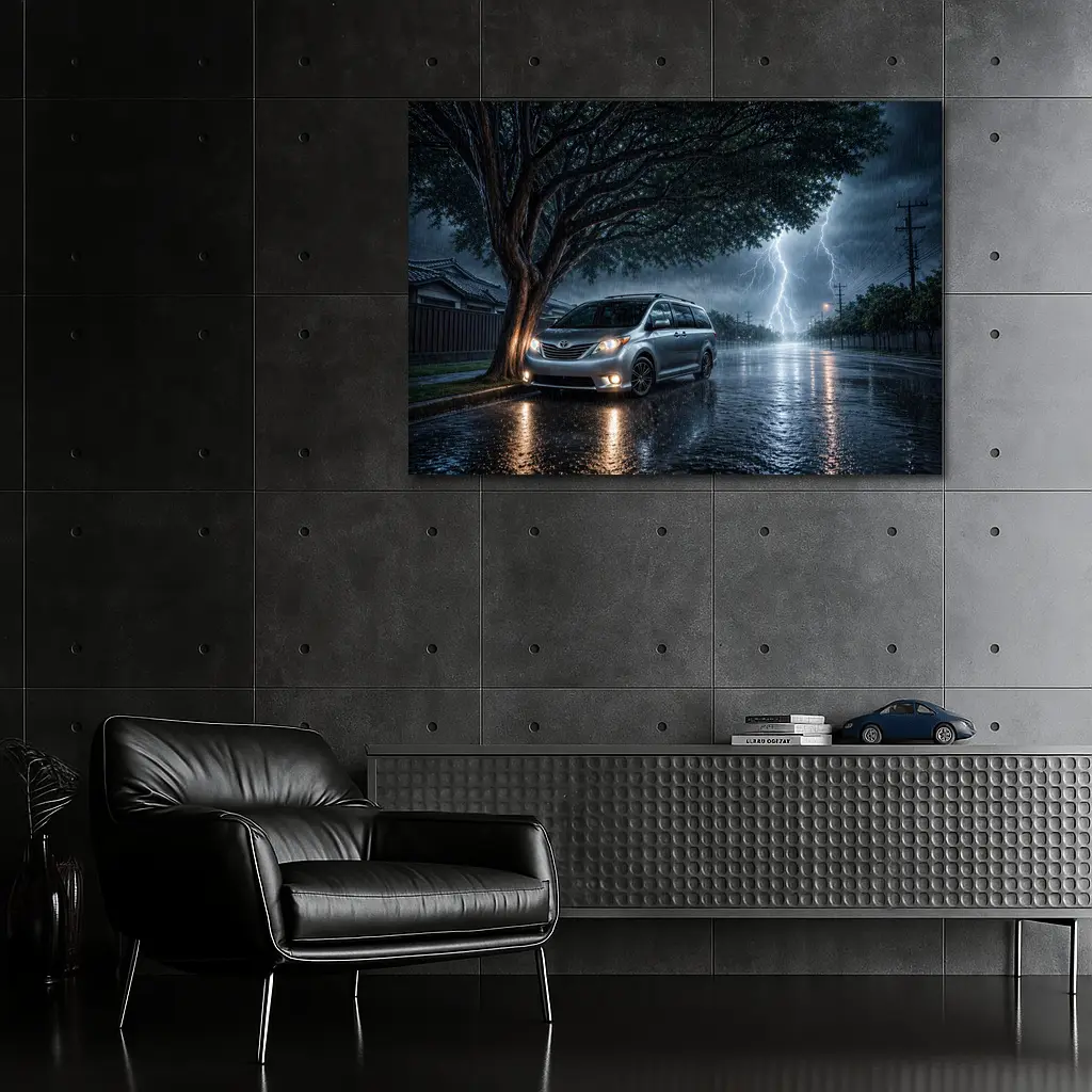 Toyota Sienna Parked In Heavy Thunderstorm – Wall Art