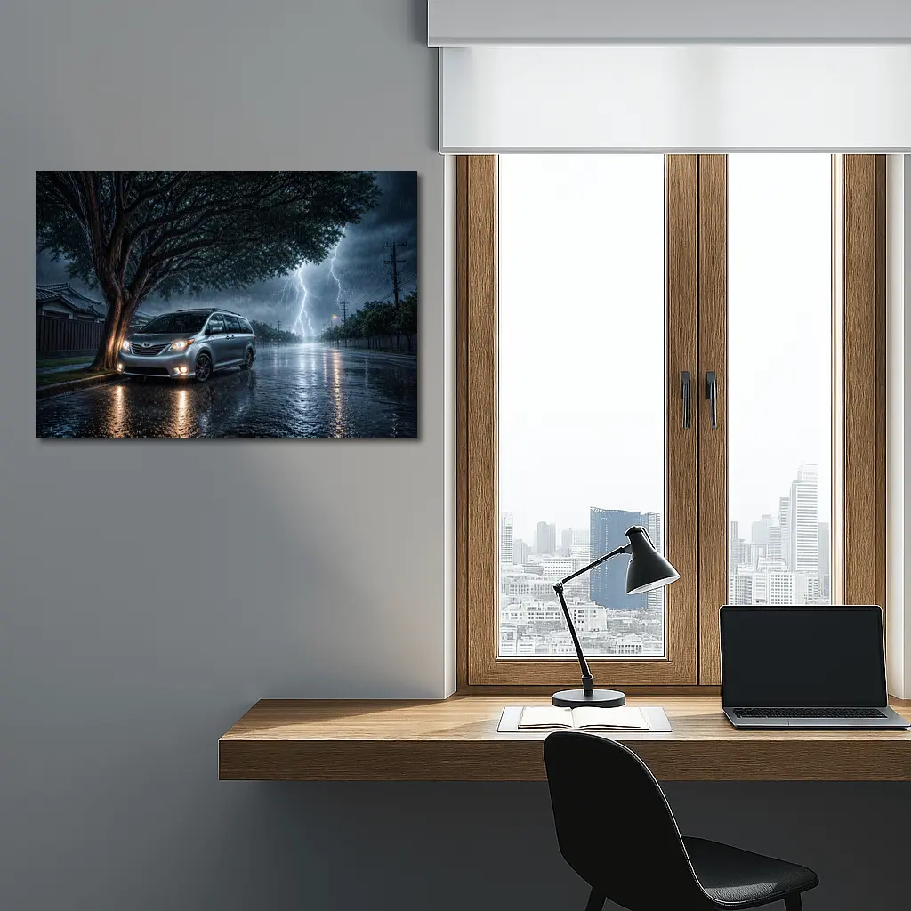 Toyota Sienna Parked In Heavy Thunderstorm – Wall Art