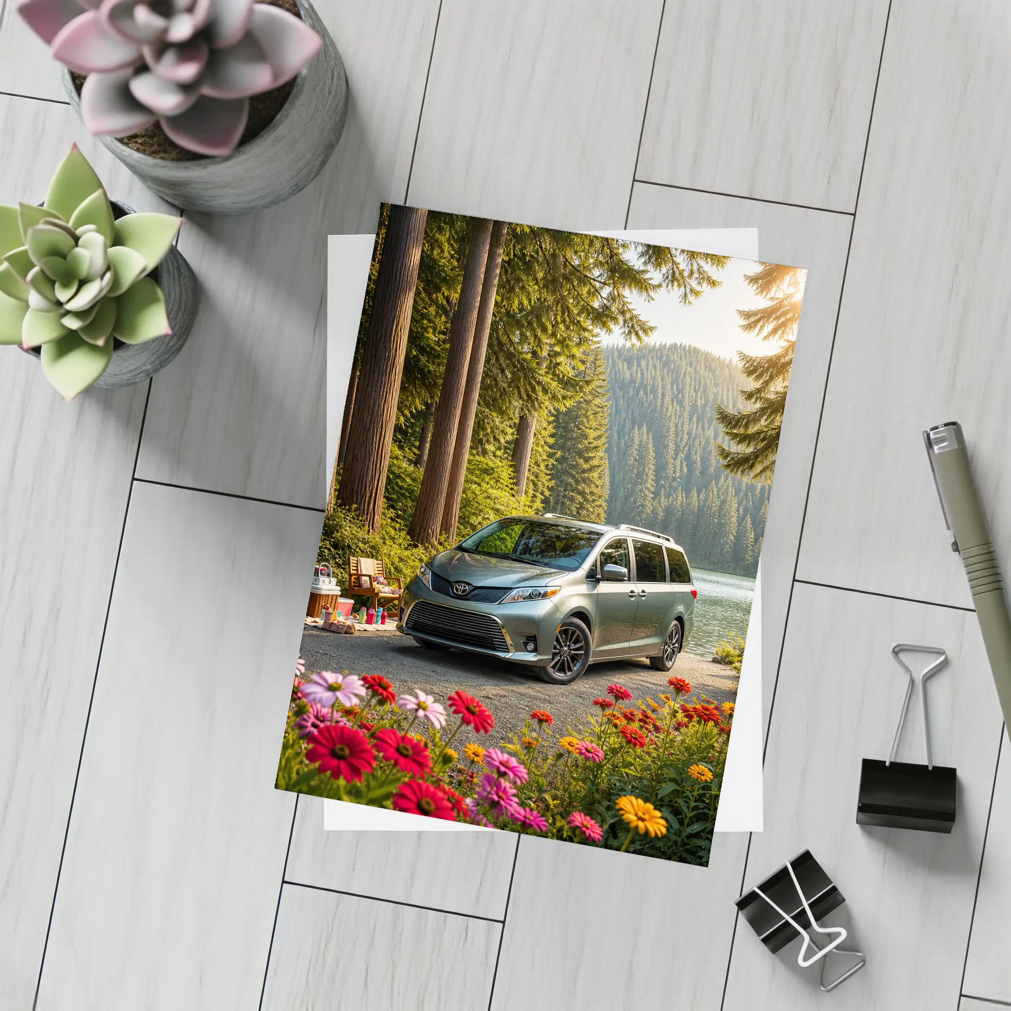 Toyota Sienna Parked by Forest Lake – Postcards