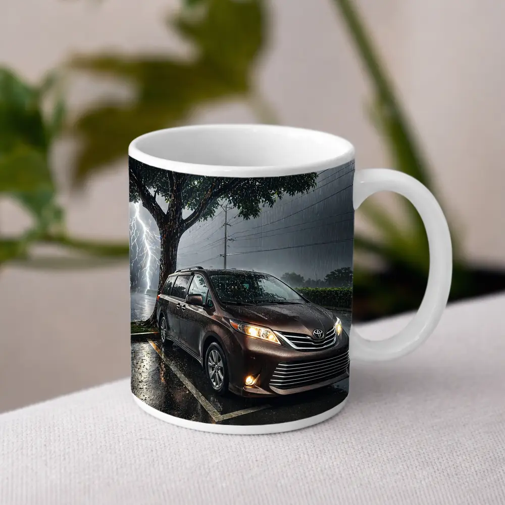 Toyota Sienna Minivan Parked in Heavy Thunderstorm – Mugs