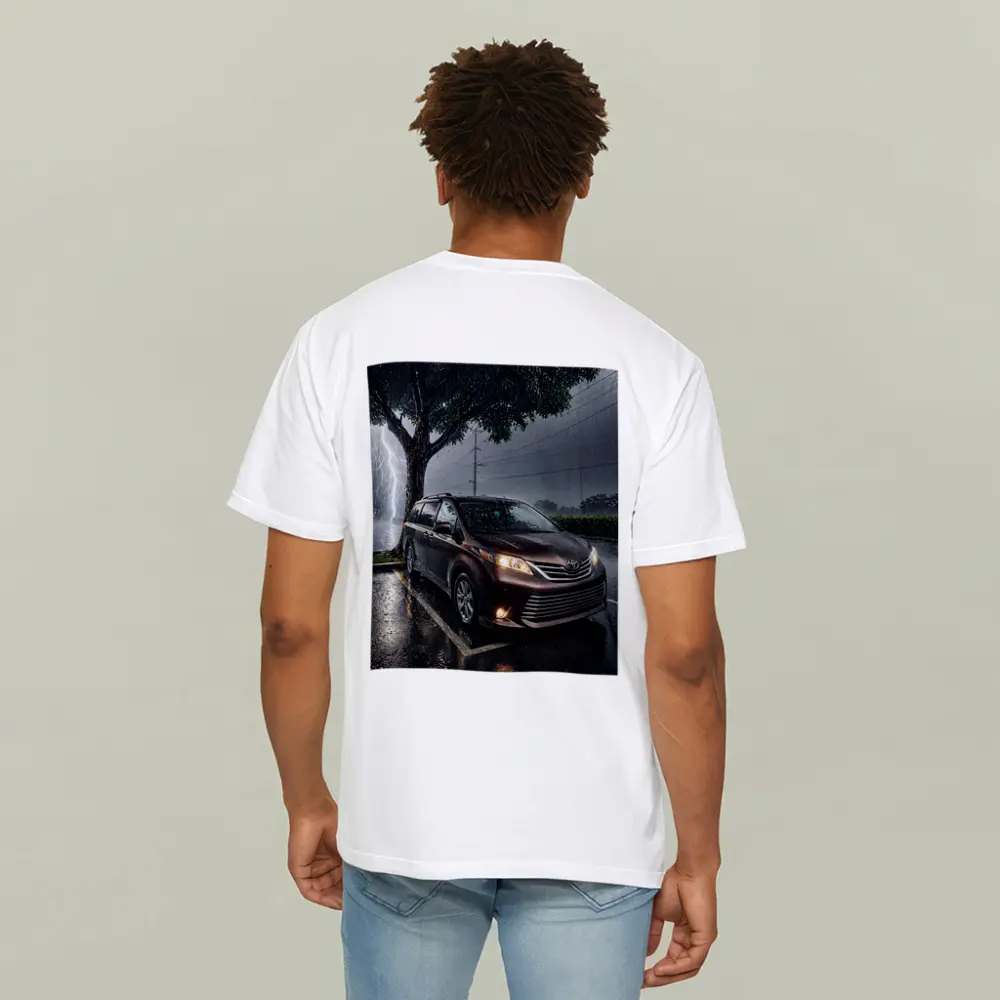 Toyota Sienna Minivan Parked in Heavy Thunderstorm – T-Shirts