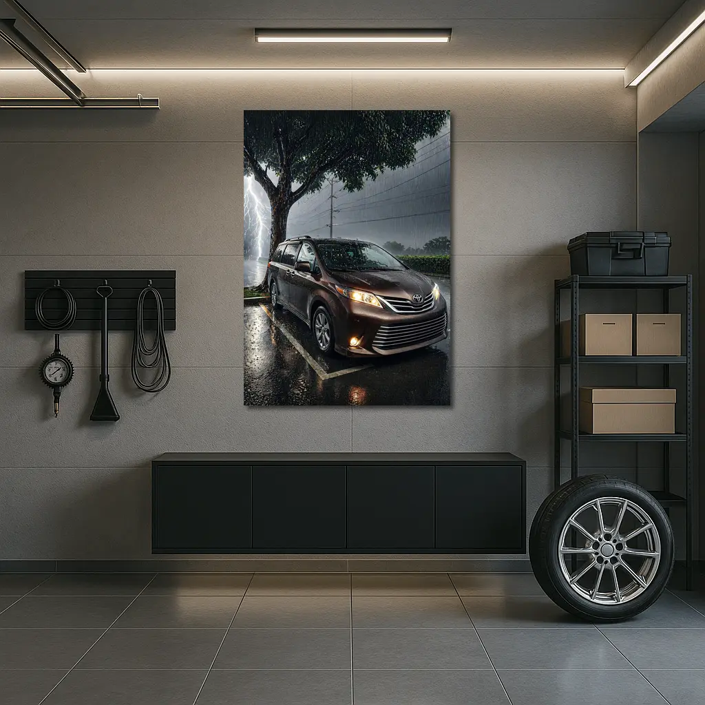 Toyota Sienna Minivan Parked in Heavy Thunderstorm – Wall Art